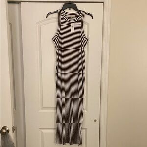 Loft Brown Striped MIDI ribbed tank Dress